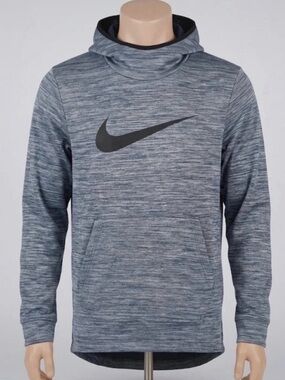 Nike Men's Heather Grey Pullover Hoodie with Black Swoosh